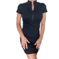 Black Bodycon Ribbed Sport Dress with zip collar front image