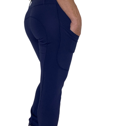 Pull On Golf Pants For Women with Side Pockets - Low Waisted Stretch Casual Pants, Navy - LaaTeeDa.com