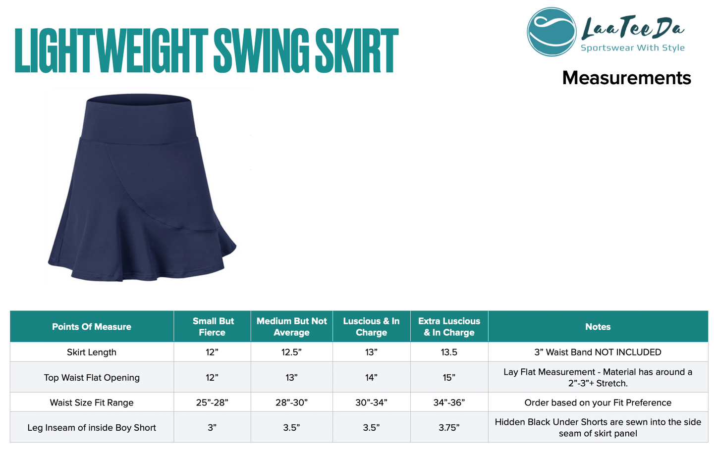 Sport Golf Skirt Measurements
