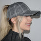 Pony Tail Golf Hat - Grey and White Plaid