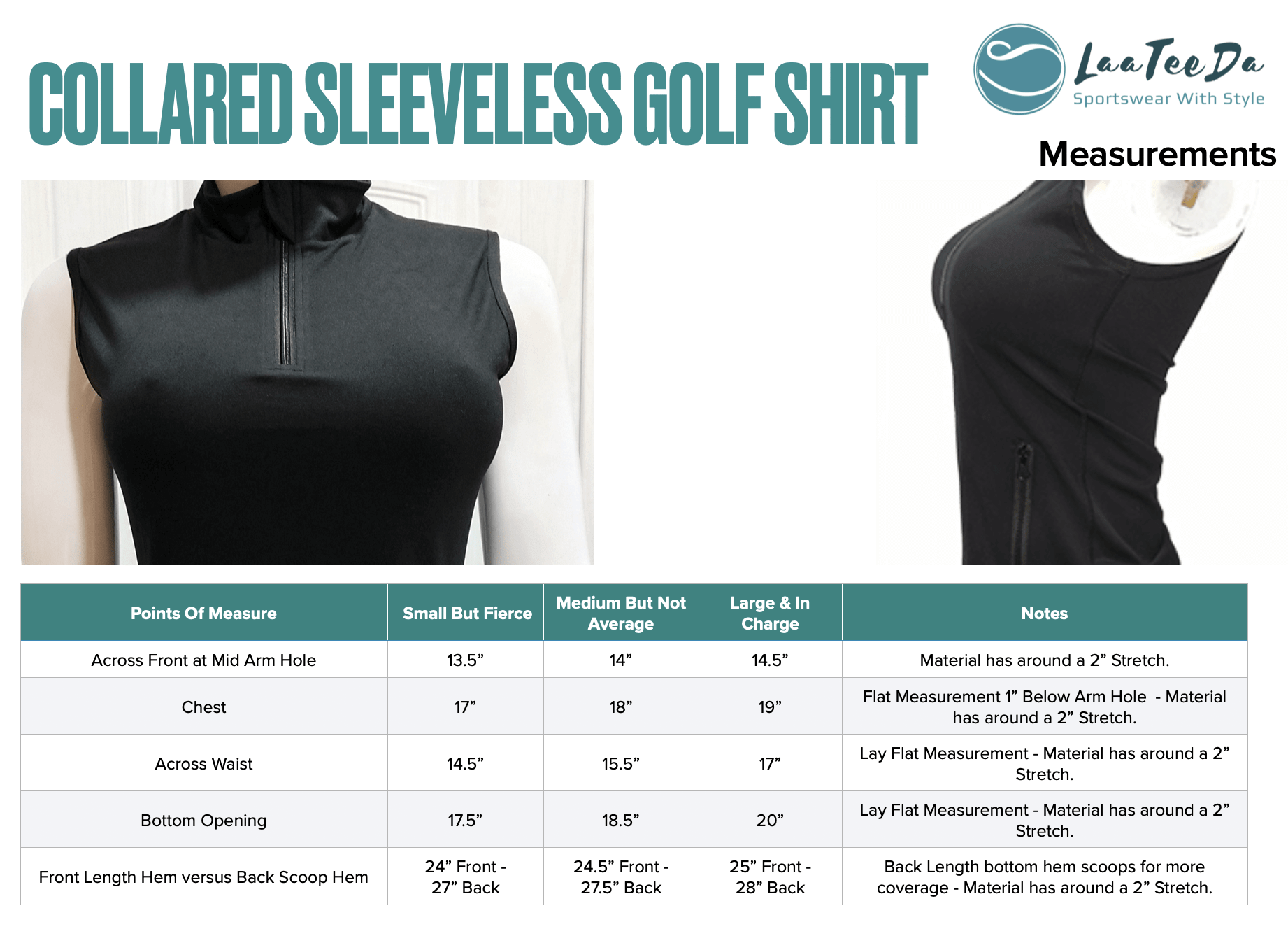 LaaTeeDa Sports Shirts LaaTeeDa Sleeveless Golf Shirt For Women - High Collar, Zip Front neck and Dual Zipper access to Front Pouch Pocket